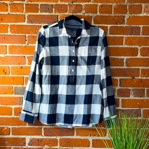 Tommy Hilfiger Pullover Gingham Half Button Up Blue & White, Size Medium